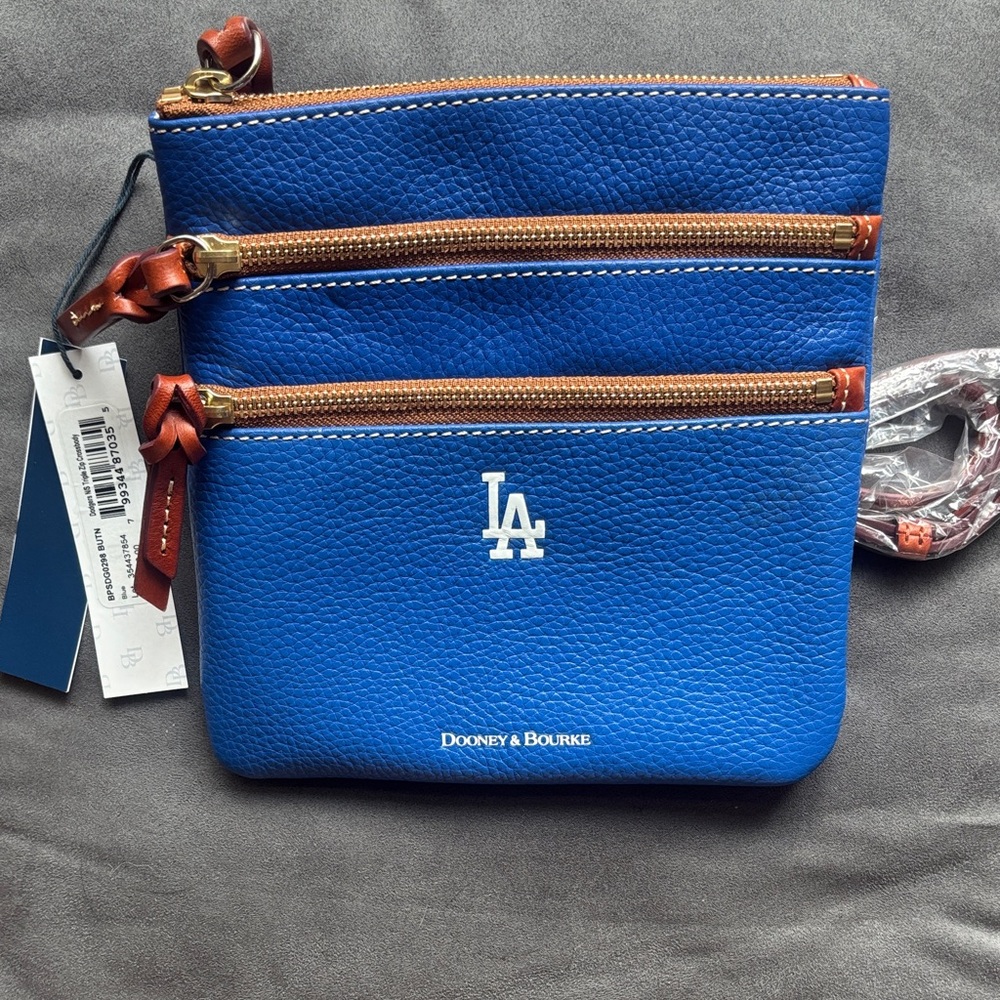 Dooney & Bourke Royal Blue LA Dodgers Crossbody with Brown Trim